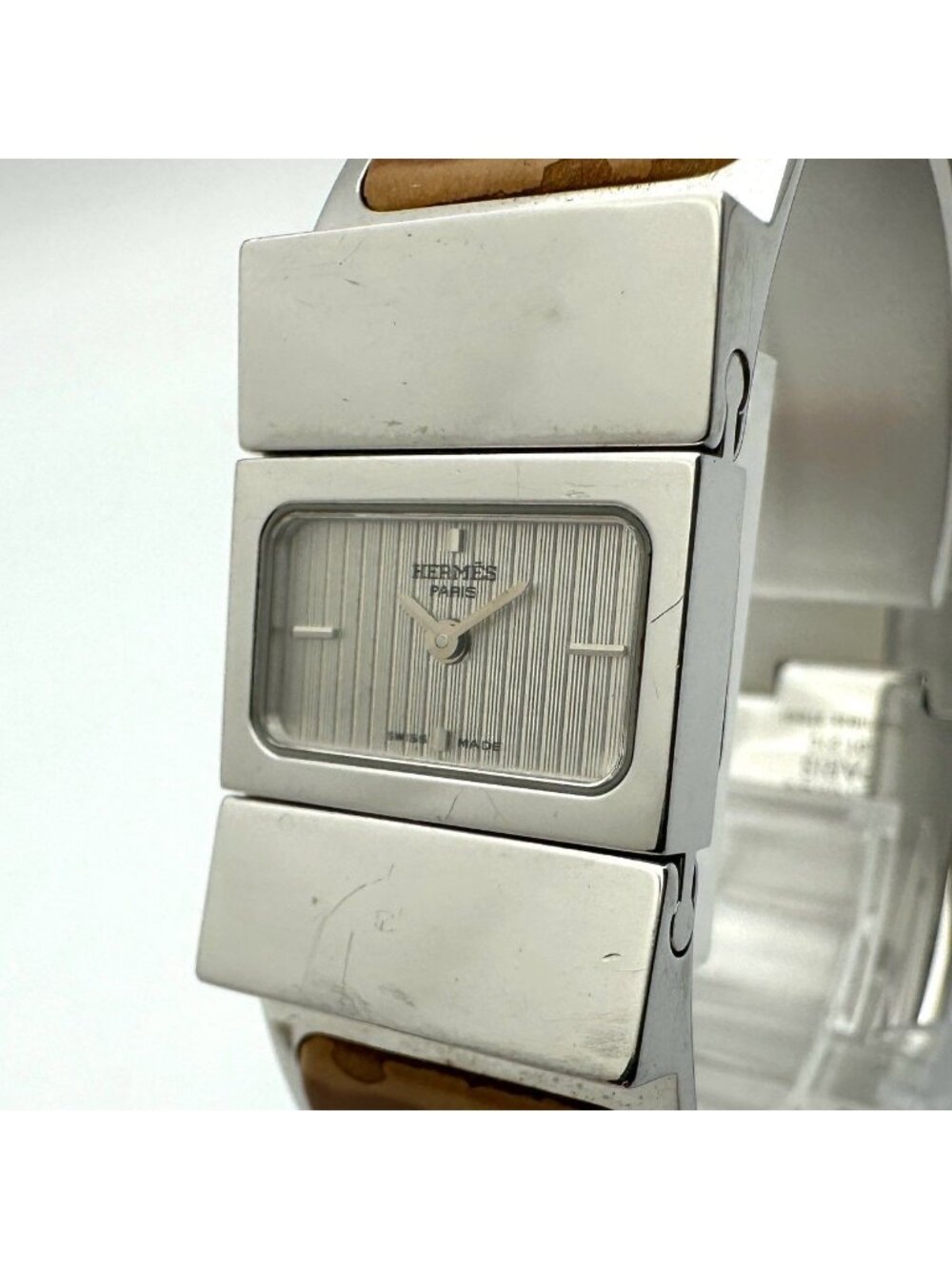 Hermes Loquet Watch Quartz Wood Brown Vintage